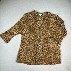 Charter Club Shirt Womens 2X Brown Leopard Animal Print Button Front Blouse Top